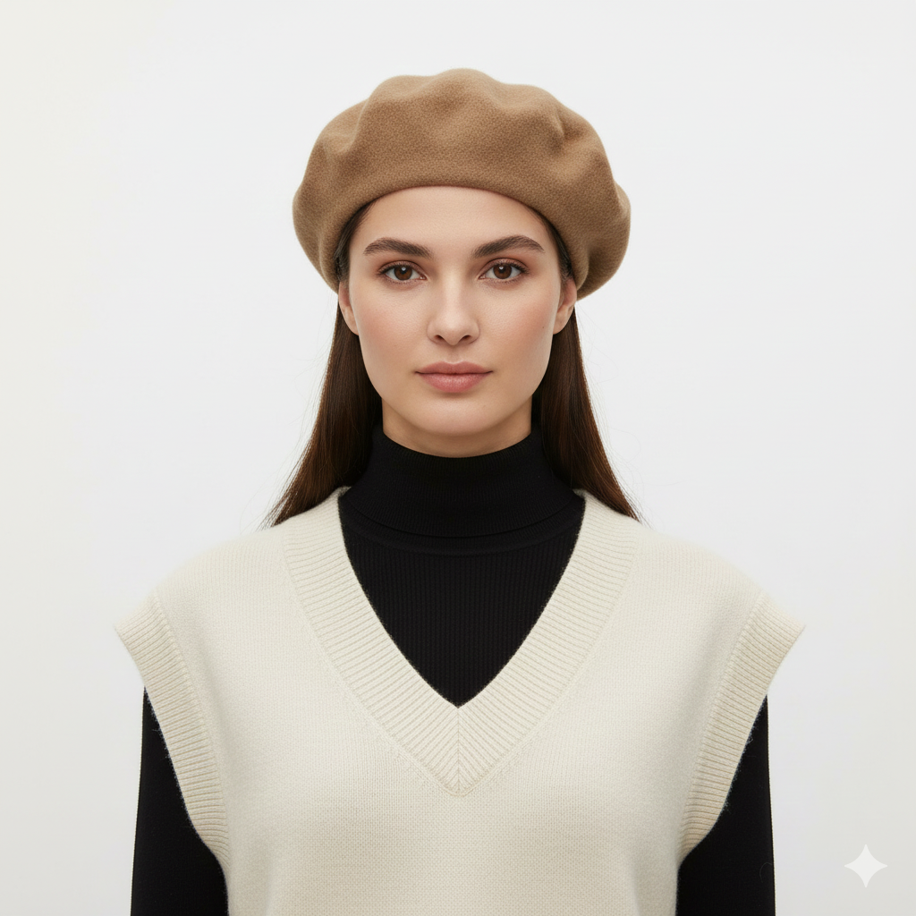 Béret Femme Marron Clair en Laine