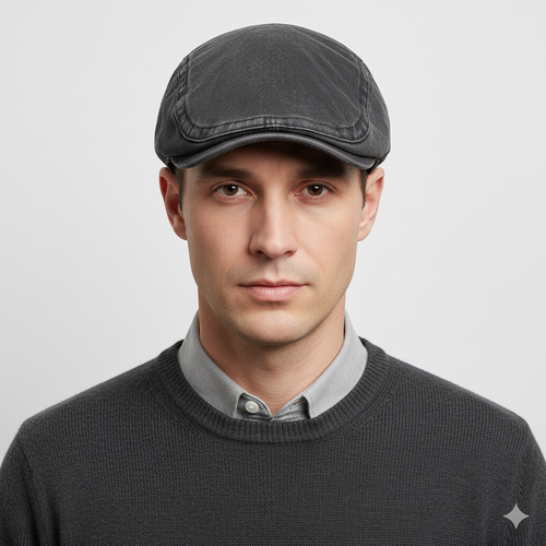 Béret Anglais Denim Noir en Coton