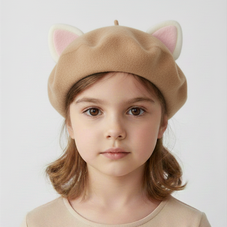 Béret Enfant Beige à Oreilles de Chat