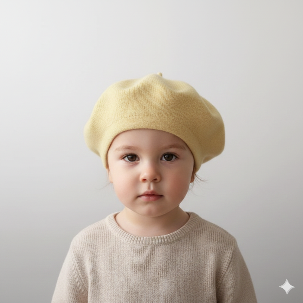 Béret Bébé Jaune Pastel en Maille
