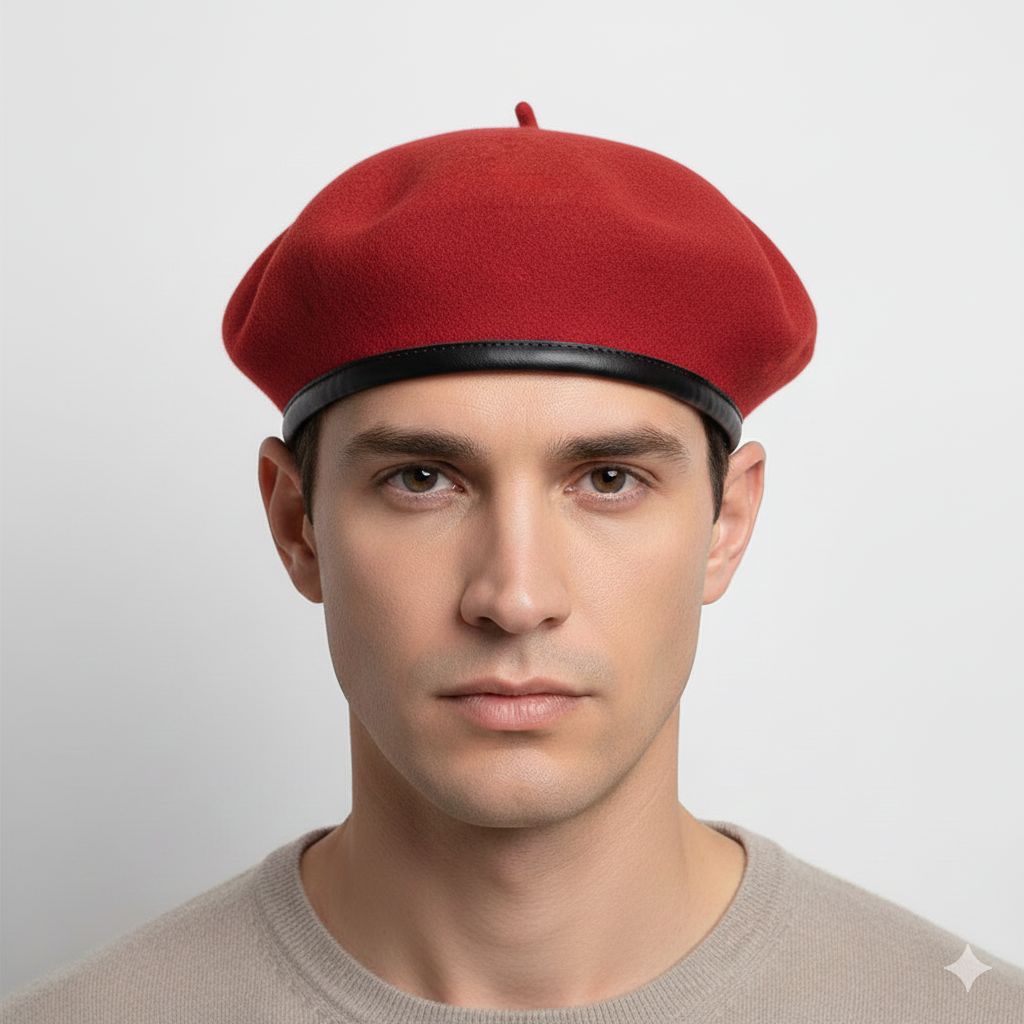 Béret Militaire en Laine Rouge