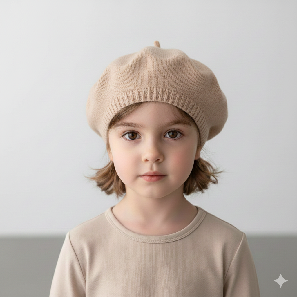 Béret Enfant Beige Clair en Maille
