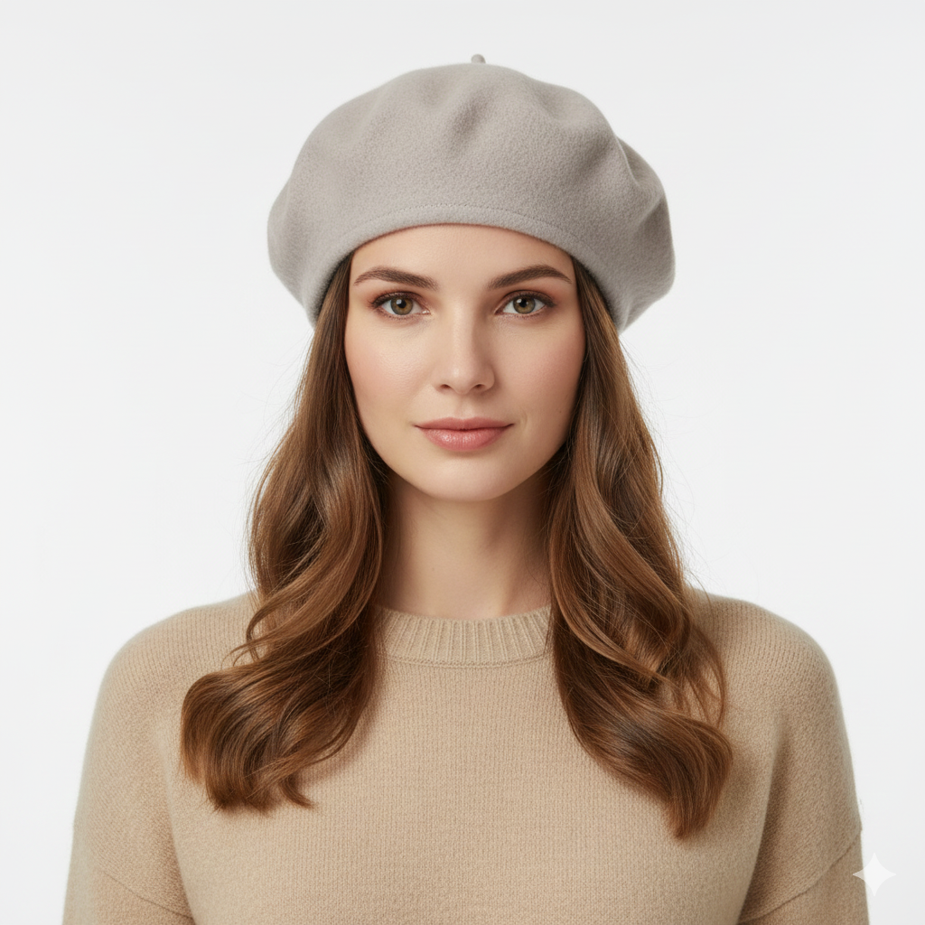 Béret Femme Beige Clair en Laine