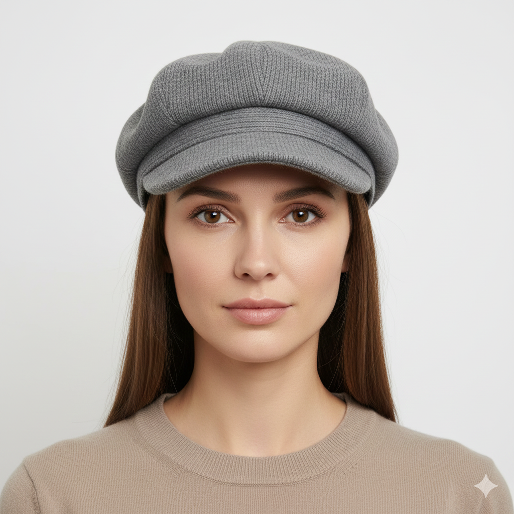 Béret Femme Gris en Maille Côtelée