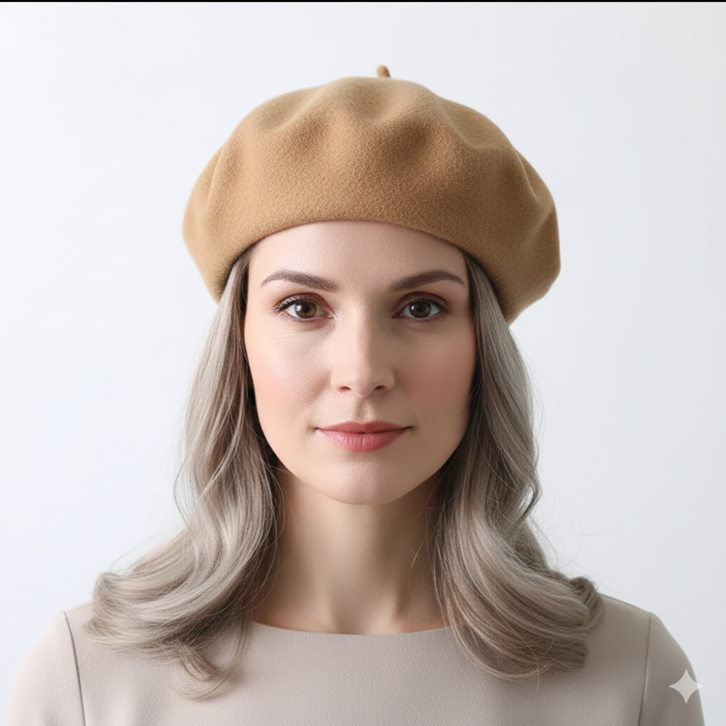 Béret Marron Clair à Cœurs Femme en Laine