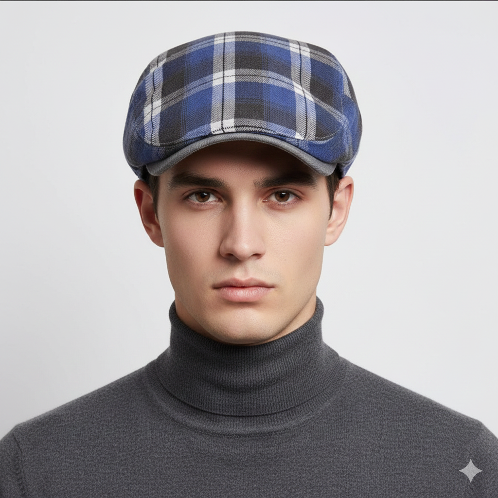 Béret Anglais Homme Bleus à Carreaux