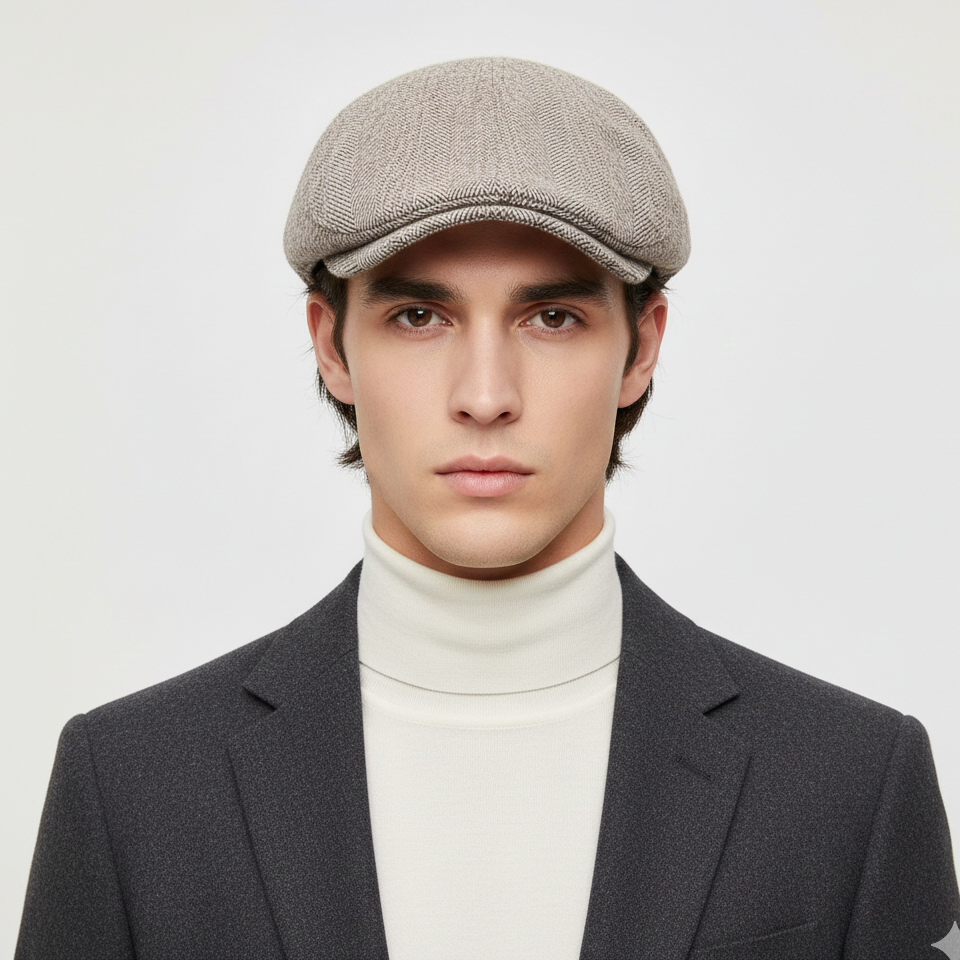 Béret Anglais Homme Gris Clair à Chevrons