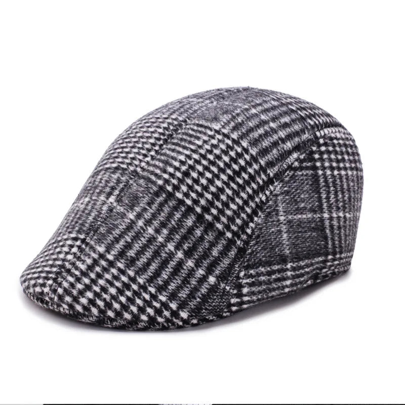 Béret Casquette Plate à Carreaux Noir et Gris