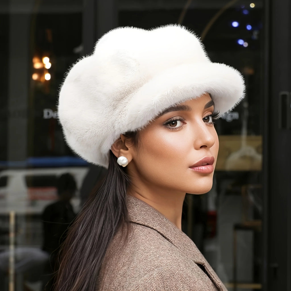 Béret Femme en Peluche Blanc