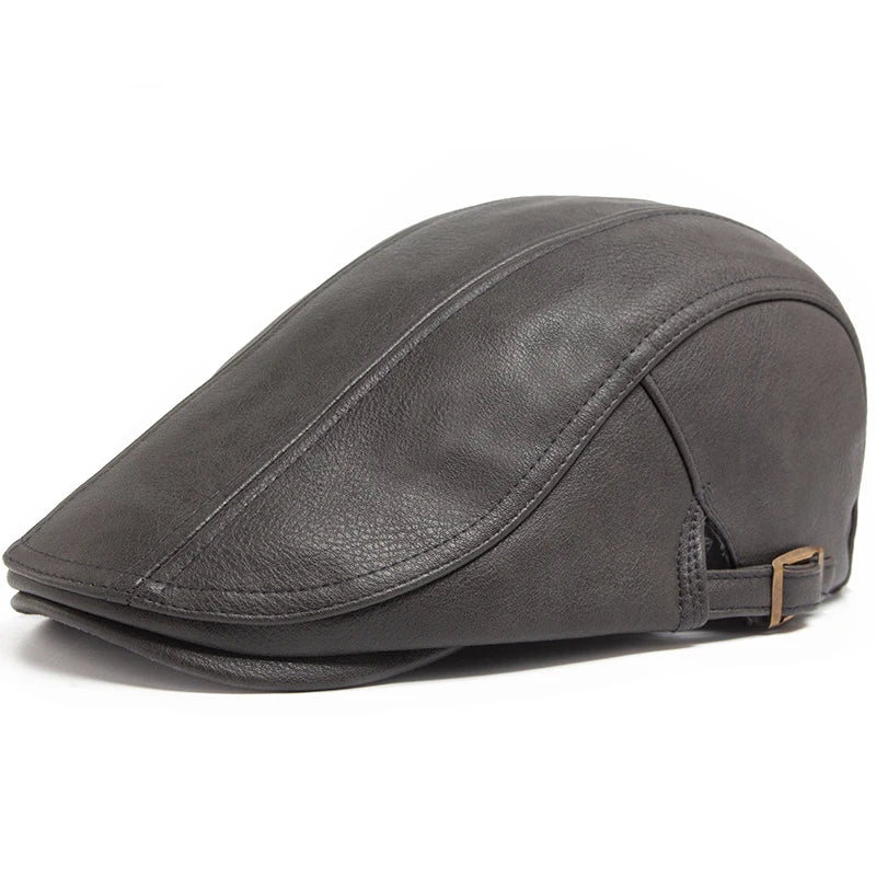 Béret Casquette Gris Foncé en Cuir