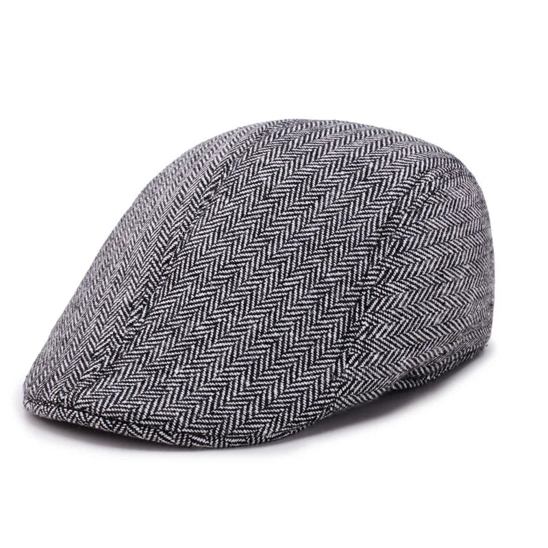 Béret Casquette Plate à Chevrons Grise