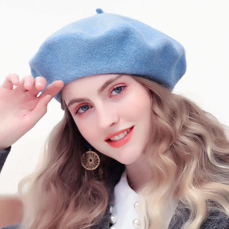 Béret Femme Bleu Ciel en Laine