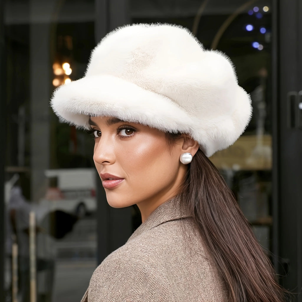 Béret Femme en Peluche Blanc