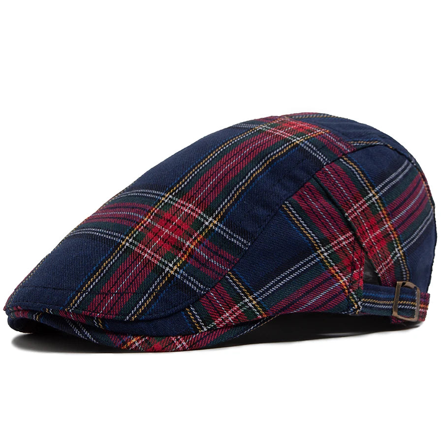 Béret Anglais Tartan Bleu & Rouge en Coton