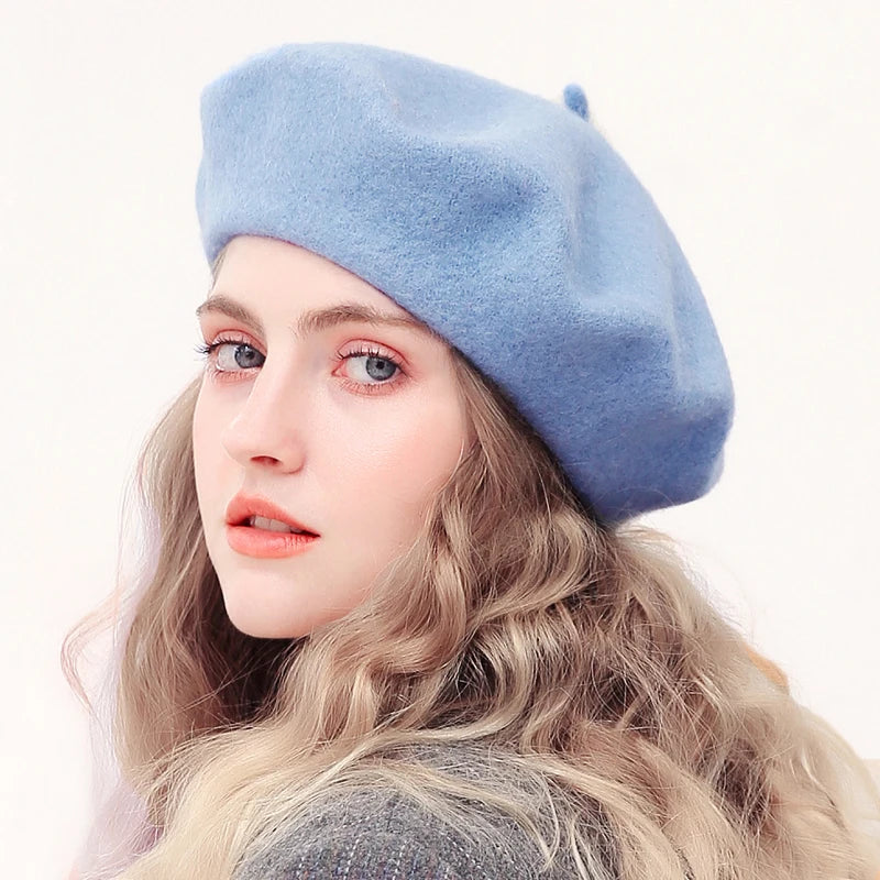 Béret Femme Bleu Ciel en Laine