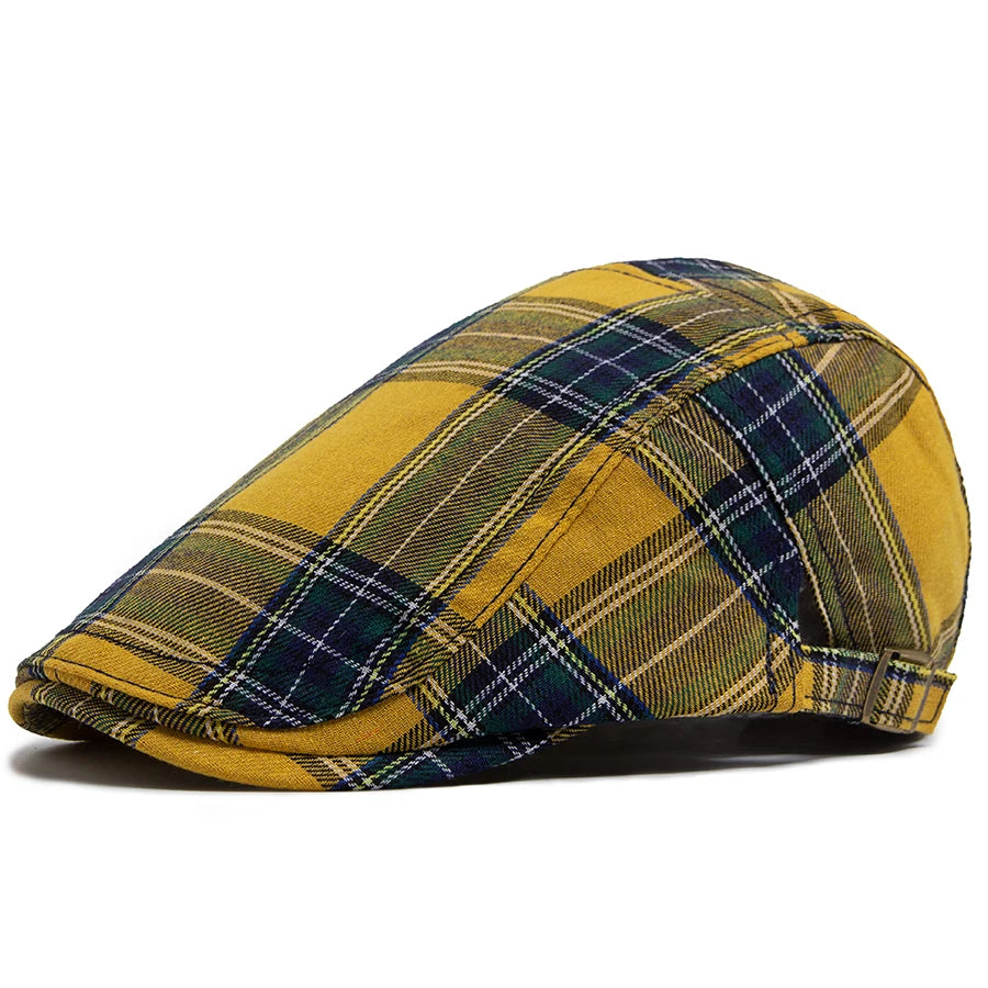 Béret Anglais Tartan Jaune en Coton