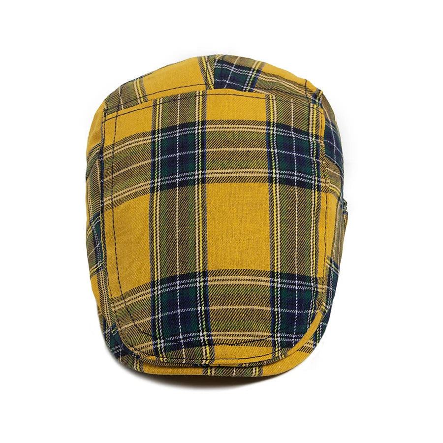 Béret Anglais Tartan Jaune en Coton