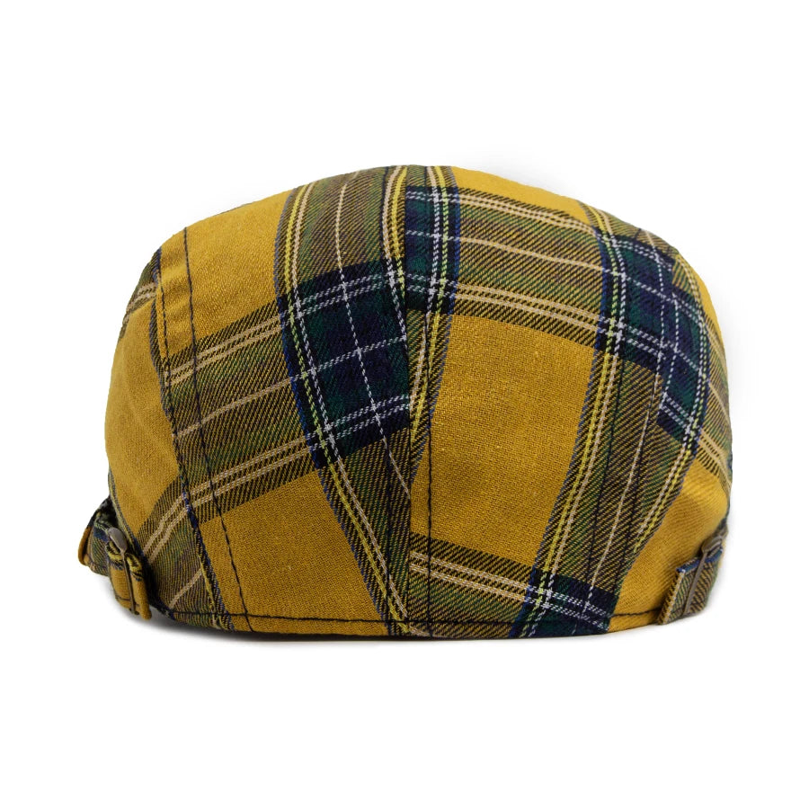 Béret Anglais Tartan Jaune en Coton