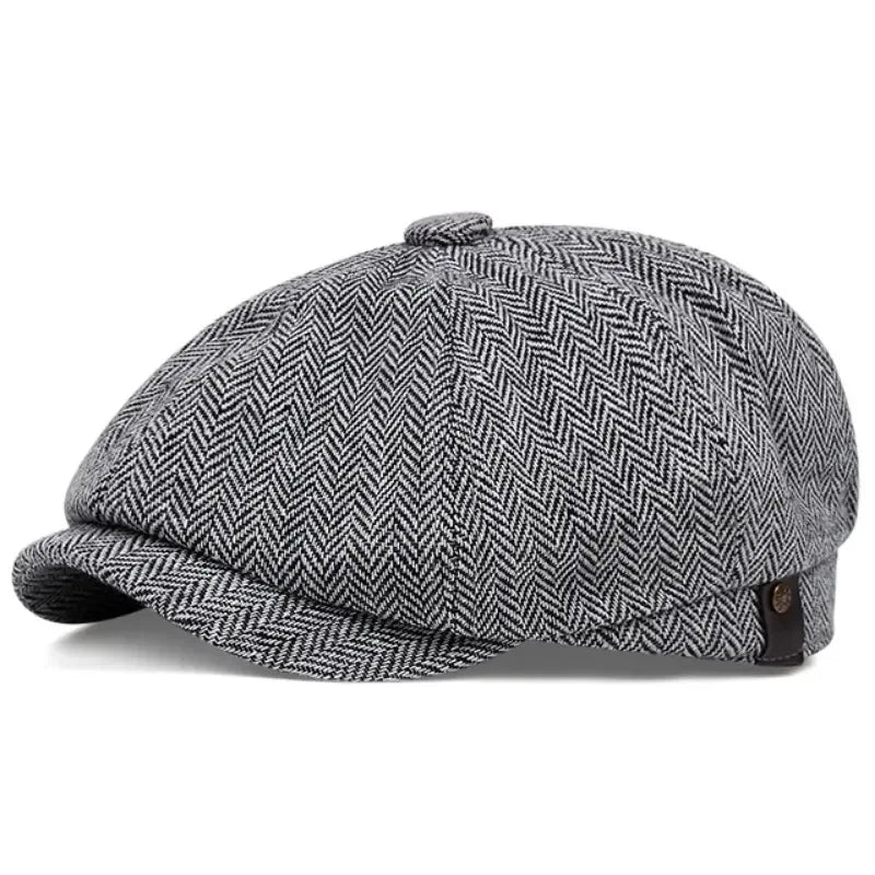 Béret Gavroche Homme Gris Clair à Chevrons