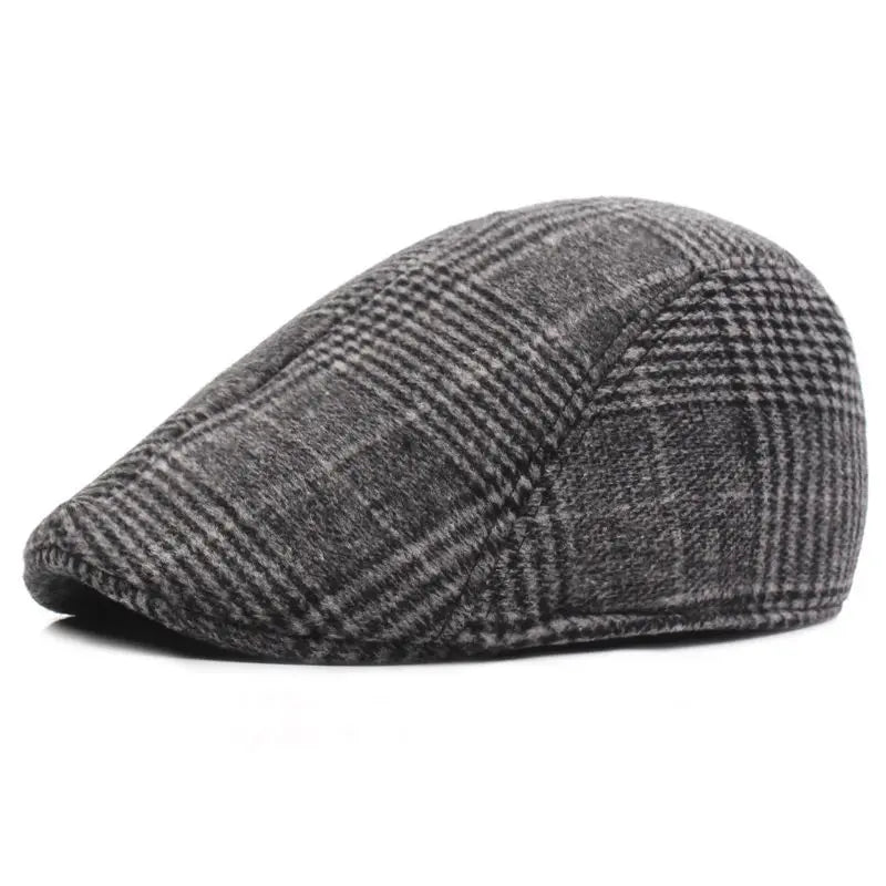 Béret Casquette Plate à Carreaux Gris