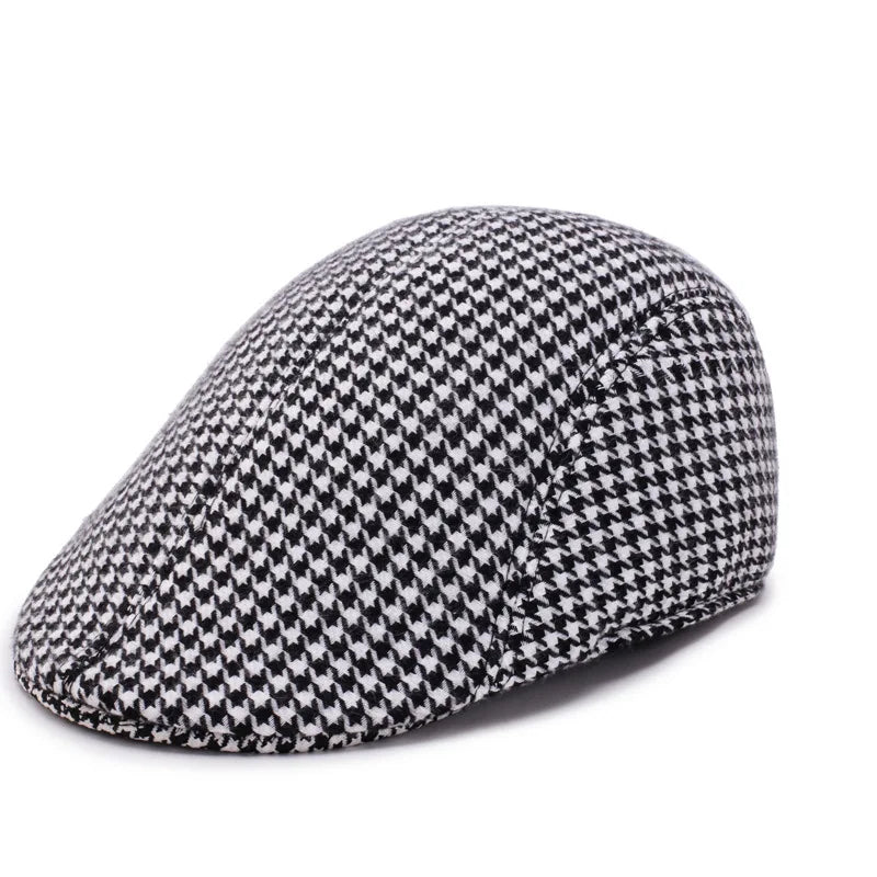 Béret Casquette Plate Pied-de-Poule Noire et Blanche