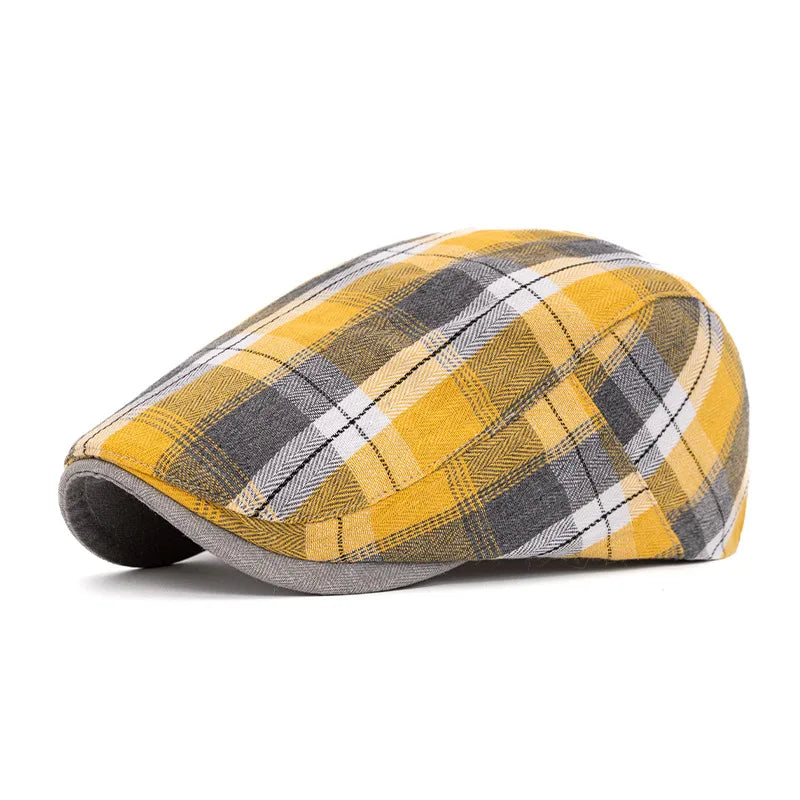 Béret Anglais Homme à Carreaux Jaunes